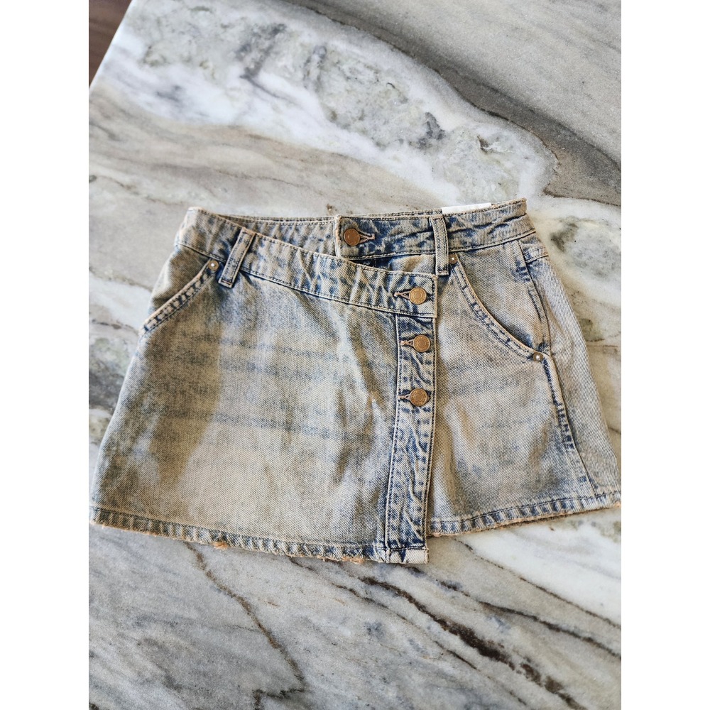 NWT We The Free Wynne Denim Skirt 24 Asymmetrical Button Mini Skirt